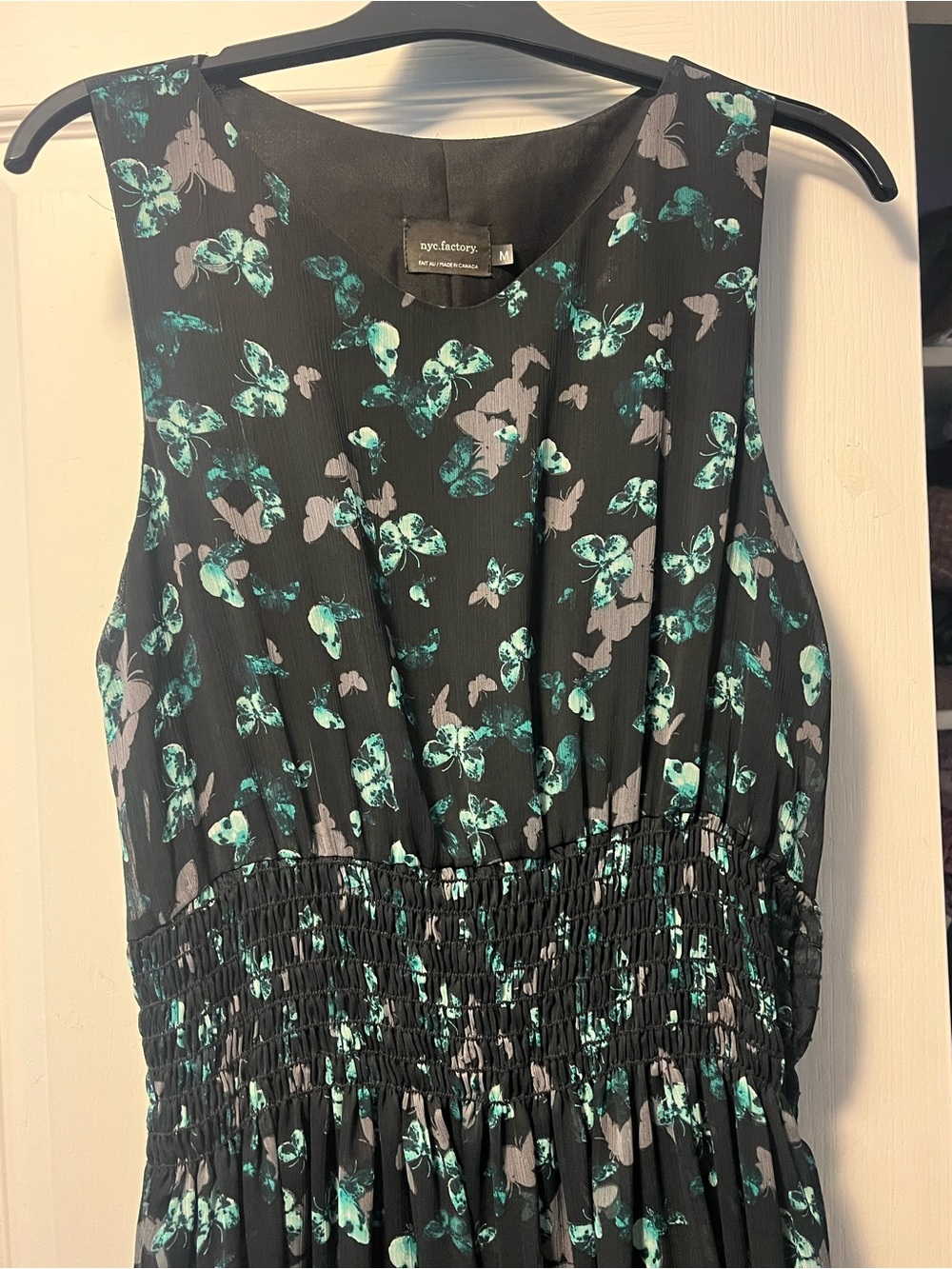 Sleeveless Black Maxi Dress with Green Butterfly Print